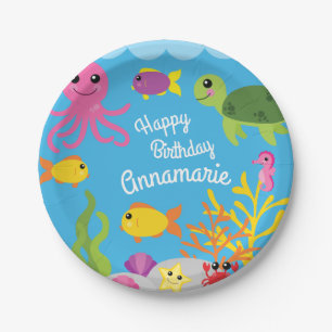 Onder het Zee Ocean Animals 1st Birthday Borden Papieren Bordje