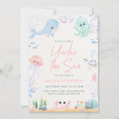Onder het Zee Ocean Animals 1st Birthday Invitatio Feestdagenkaart (Voorkant)