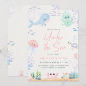 Onder het Zee Ocean Animals 1st Birthday Invitatio Feestdagenkaart (Voorkant / Achterkant)