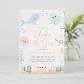 Onder het Zee Ocean Animals 1st Birthday Invitatio Feestdagenkaart (Staand voorkant)