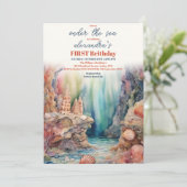 Onder het Zee Ocean Animals 1st Birthday Kaart (Staand voorkant)