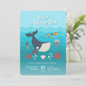 Onder het Zee Ocean Animals 1st Birthday Kaart (Staand voorkant)