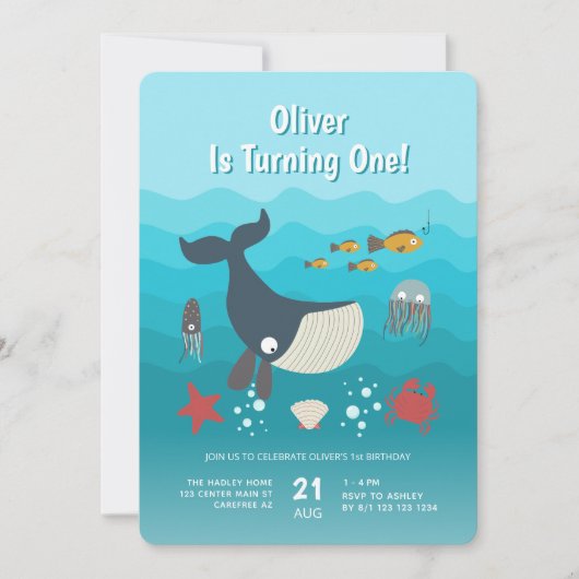 Onder het Zee Ocean Animals 1st Birthday Kaart (Voorkant)