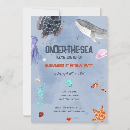 Onder het Zee Ocean Animals 1st Birthday Party Kaart (Voorkant)