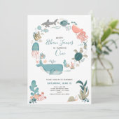 Onder het Zee Ocean Animals 1st Birthday Script Kaart (Staand voorkant)