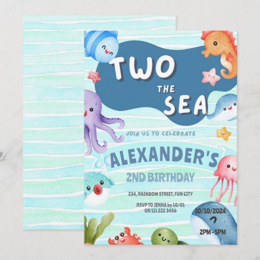 Onder het Zee Ocean Animals 2e Verjaardag Kaart (Voorkant / Achterkant)