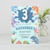 Onder het Zee Ocean Animals 3e Verjaardag Kaart (Staand voorkant)