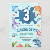 Onder het Zee Ocean Animals 3e Verjaardag Kaart (Voorkant / Achterkant)