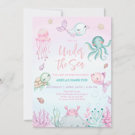 Onder het Zee Ocean Animals Baby shower Kaart (Voorkant)