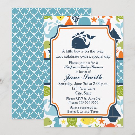 Onder het Zee, Ocean Animals Baby shower Kaart (Voorkant / Achterkant)