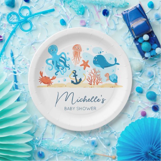 Onder het Zee Ocean Animals Baby shower Papieren Bordje (Feest)