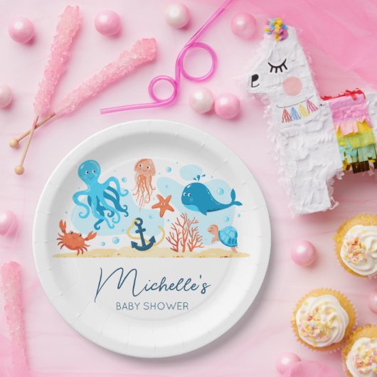Onder het Zee Ocean Animals Baby shower Papieren Bordje (Feest)