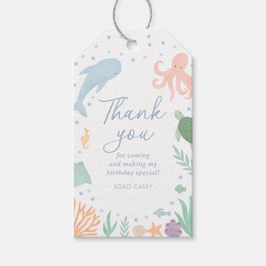 Onder het Zee Ocean Animals Birthday Cadeaulabel (Voorkant)