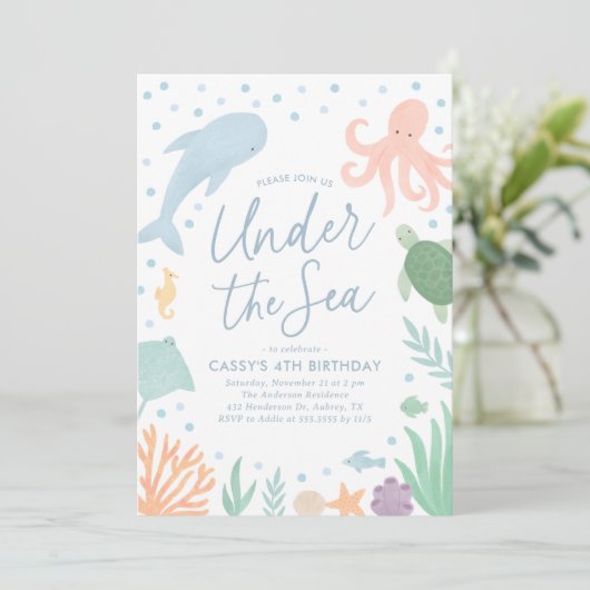 Onder het Zee Ocean Animals Birthday Kaart (Staand voorkant)