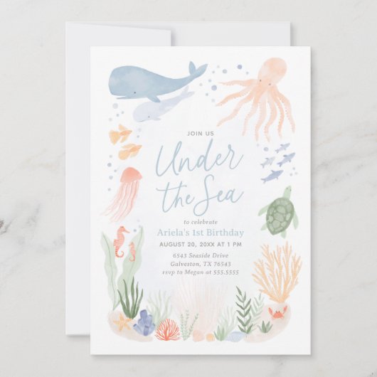 Onder het Zee Ocean Animals Birthday Kaart (Voorkant)