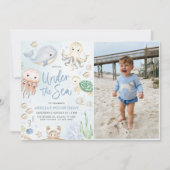 Onder het Zee Ocean Animals Birthday Party Foto Kaart (Voorkant)