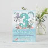 Onder het Zee Ocean Animals Birthday party Kaart (Staand voorkant)