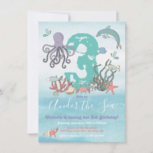 Onder het Zee Ocean Animals Birthday party Kaart (Voorkant)