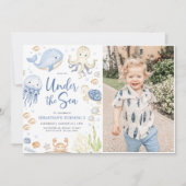 Onder het Zee Ocean Animals Boy 2nd Birthday Photo Kaart (Voorkant)