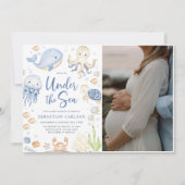 Onder het Zee Ocean Animals Boy Baby shower Foto Kaart (Voorkant)