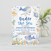 Onder het Zee Ocean Animals Boy Birthday Kaart (Staand voorkant)