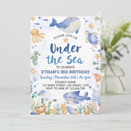 Onder het Zee Ocean Animals Boy Birthday Kaart (Staand voorkant)