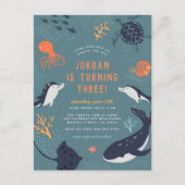 Onder het Zee Ocean Animals Boy Birthday Party Briefkaart (Voorkant)