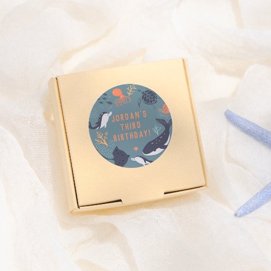 Onder het Zee Ocean Animals Boy Birthday Party Ronde Sticker