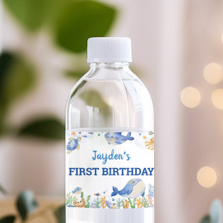 Onder het Zee Ocean Animals Boy Birthday Waterfles Etiket
