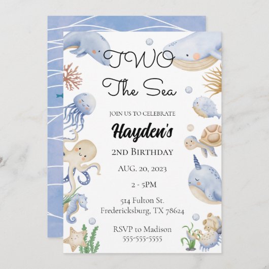 Onder het Zee Ocean Animals Boys 2e Verjaardag Kaart (Voorkant / Achterkant)