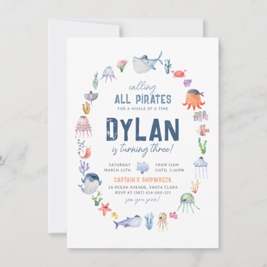 Onder het Zee Ocean Animals Boys Pirate Birthday Kaart (Voorkant)