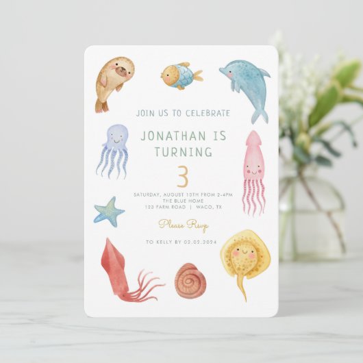 Onder het Zee Ocean Animals Leuke Octopus Verjaard Kaart (Staand voorkant)