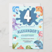 Onder het Zee Ocean Animals Nautical 4th Birthday Kaart (Voorkant)