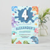 Onder het Zee Ocean Animals Nautical 4th Birthday Kaart (Staand voorkant)