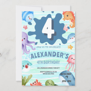 Onder het Zee Ocean Animals Nautical 4th Birthday Kaart