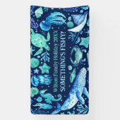 Onder het Zee Ocean Animals Navy Blue Waterverf Spandoek (Verticaal)