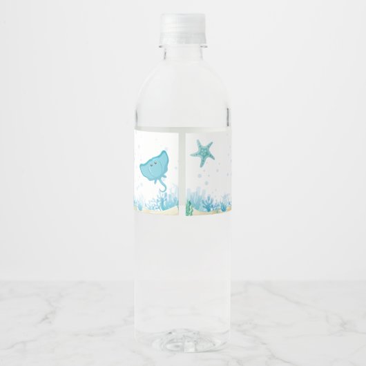 Onder het Zee, Ocean Animals Party Theme Waterfles Etiket (Achterkant)
