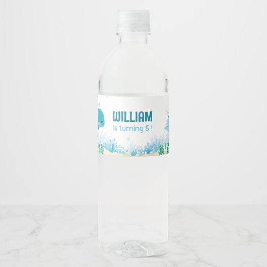 Onder het Zee, Ocean Animals Party Theme Waterfles Etiket (Voorkant)