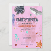 Onder het Zee Ocean Animals Pink 1st Birthday Kaart (Voorkant)