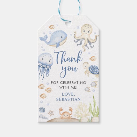 Onder het Zee Ocean Animals Verjaardagsfeest Cadeaulabel (Voorkant)
