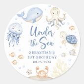 Onder het Zee Ocean Animals Verjaardagsfeest Ronde Sticker (Voorkant)