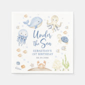 Onder het Zee Ocean Animals Verjaardagsfeest Servet (Voorkant)