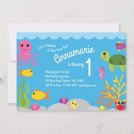 Onder het Zee Ocean Animals Verjaardagsuitnodiging Kaart (Voorkant)