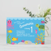 Onder het Zee Ocean Animals Verjaardagsuitnodiging Kaart (Staand voorkant)