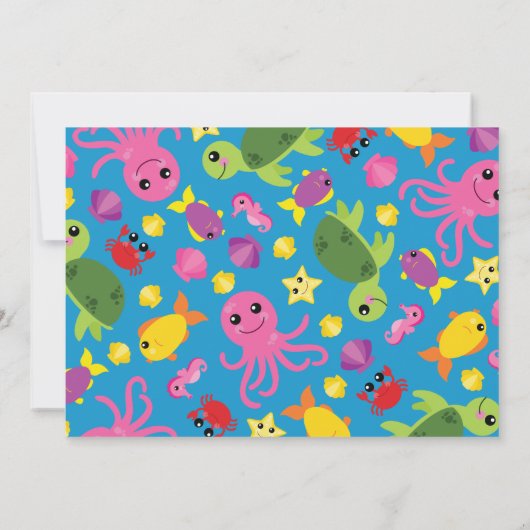 Onder het Zee Ocean Animals Verjaardagsuitnodiging Kaart (Achterkant)