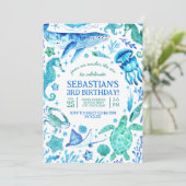 Onder het Zee Ocean Animals Waterverf Foto Kaart (Staand voorkant)