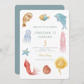 Onder het Zee Ocean Animals Zee Life Birthday Kaart (Voorkant / Achterkant)