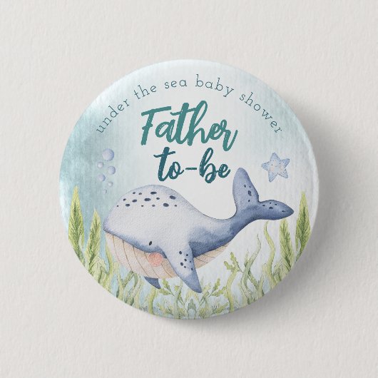 Onder het Zee Ocean Baby shower Vader Button (Voorkant)