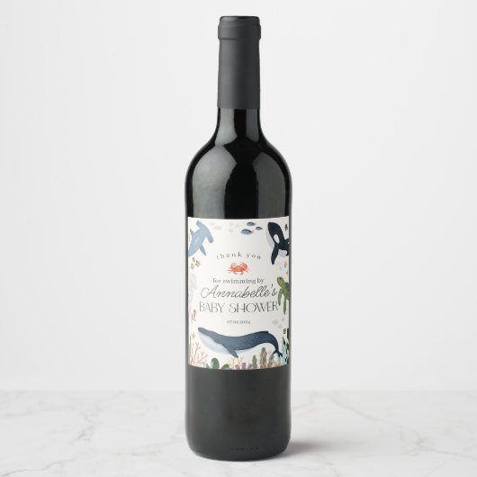Onder het Zee Ocean Baby shower Wine Label Wijn Etiket (Voorkant)