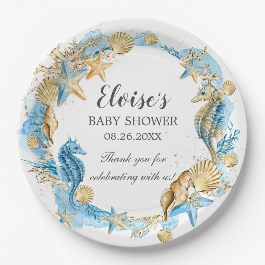 Onder het Zee Ocean Blue Boy Baby shower Papieren Bordje (Voorkant)